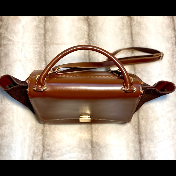 Suede/ Leather Trapeze Satchel Shoulder-bag - Picture 2 of 11